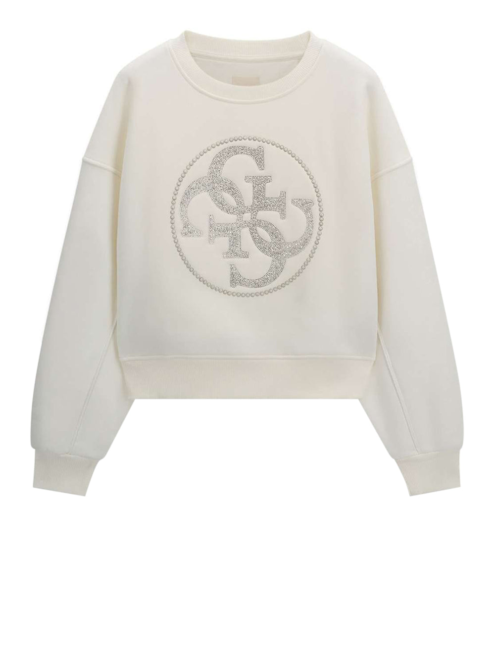Guess Felpa Guess Cn 4G Round Logo Rhinestones Bianco