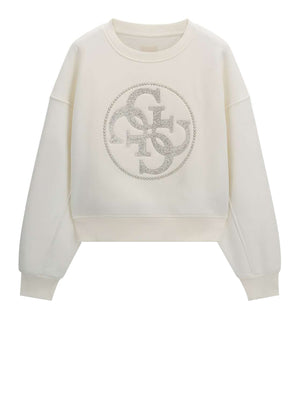 Guess Felpa Guess Cn 4G Round Logo Rhinestones Bianco