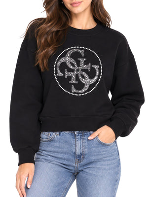 GUESS 2 USCITA Felpa Guess Cn 4G Round Logo Rhinestones P - Nero