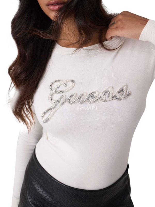 GUESS 2 USCITA T-Shirt Guess Ls Cn Georgia Logo Swtr - Bianco