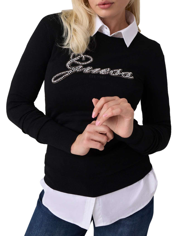 GUESS 2 USCITA T-Shirt Guess Ls Cn Georgia Logo Swtr - Nero