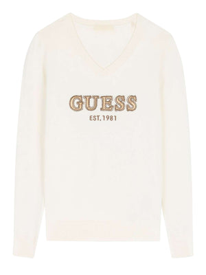 GUESS 2 USCITA Felpa Guess Ls Vn Hannah Logo Swtr - Bianco