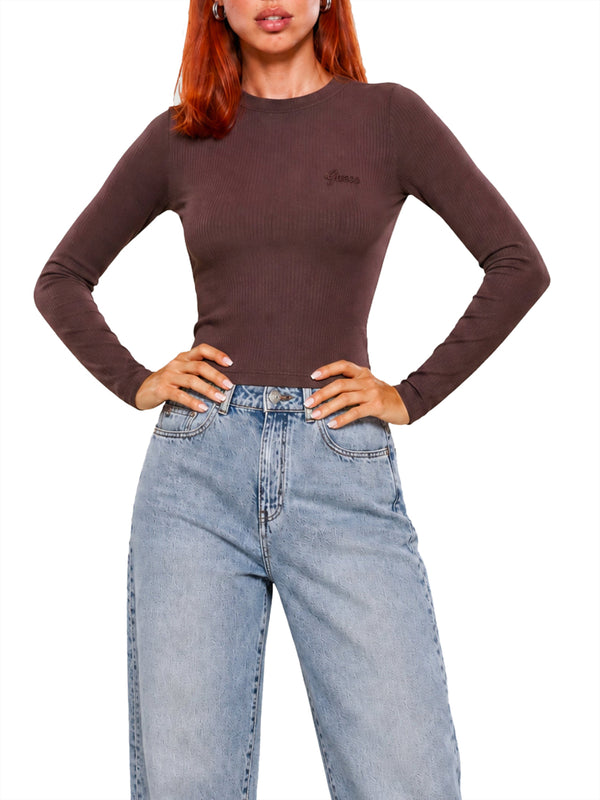 GUESS ATHLEISURE 1 USCITA Top Guess Logo Frontale Cherry Brown