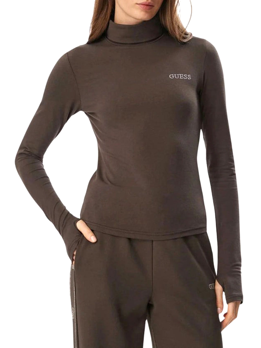 GUESS ATHLEISURE 2 USCITA Maglia Guess Greta - Marrone Scuro