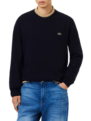 LACOSTE Maglione Lacoste A Girocollo In Lana Cardata - Navy