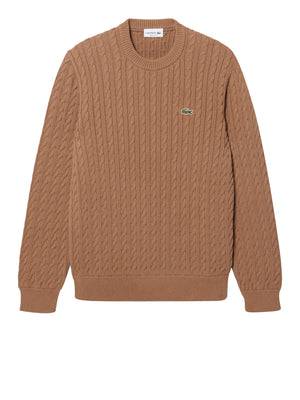 LACOSTE Maglione Lacoste Logo Iconico Frontale Marrone Chiaro