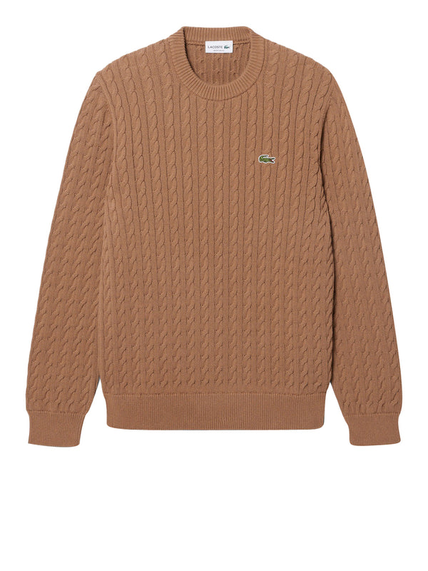 LACOSTE Maglione Lacoste Logo Iconico Frontale Marrone Chiaro