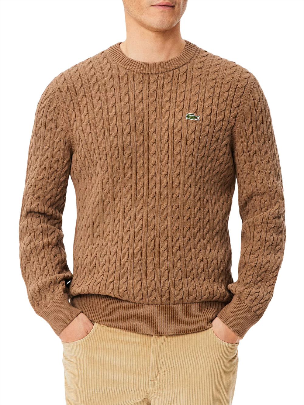 LACOSTE Maglione Lacoste Logo Iconico Frontale Marrone Chiaro