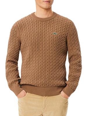LACOSTE Maglione Lacoste Logo Iconico Frontale Marrone Chiaro