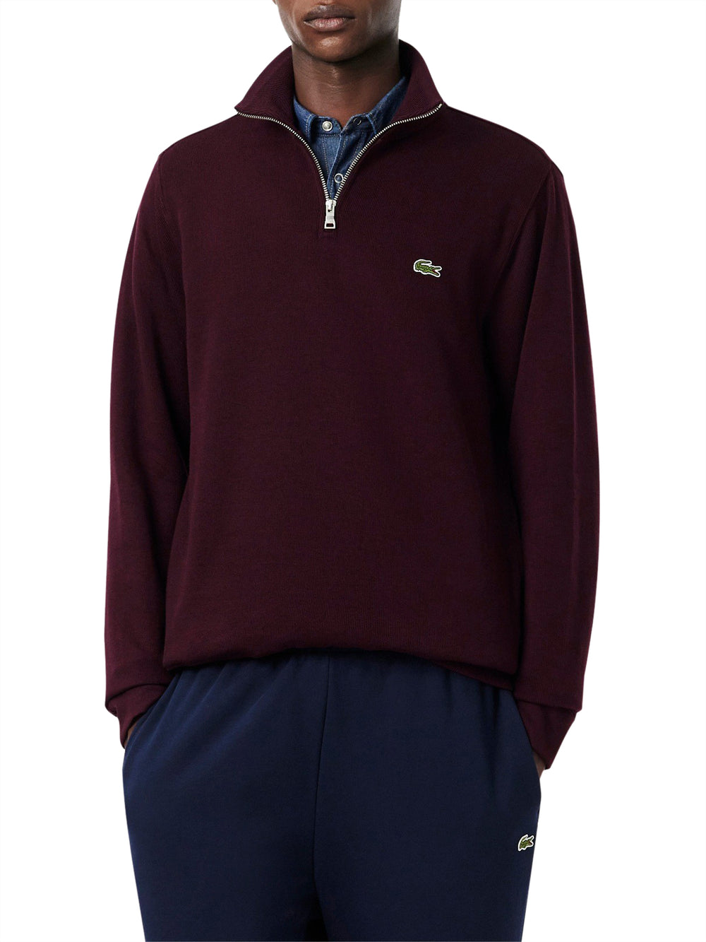 LACOSTE Felpa Interlock Lacoste A Collo Alto Con Zip - Bordeaux