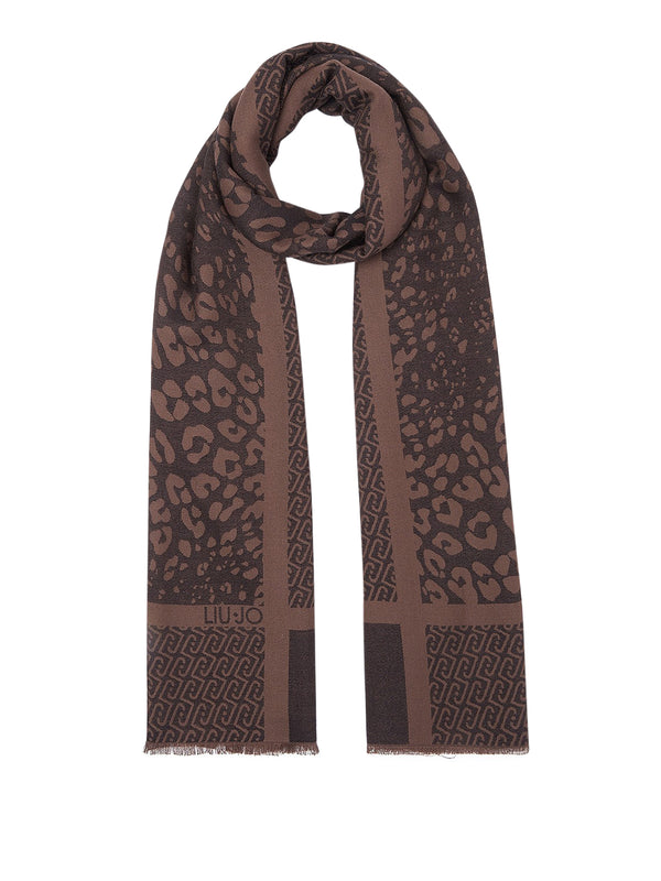 LIU JO SOFT1 Sciarpa Jacquard Con Stampa Animalier - Nero