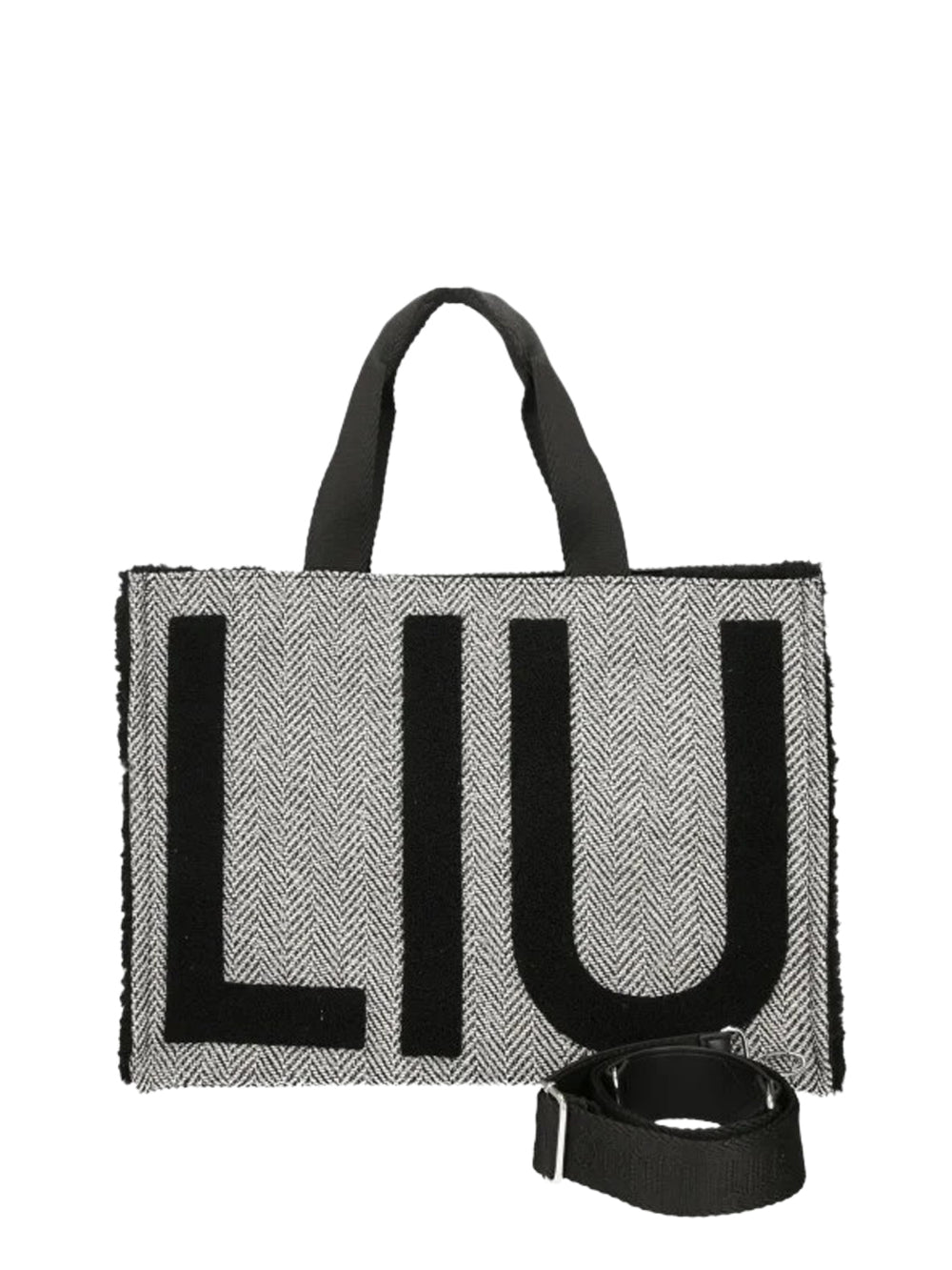 LIU JO SOFT1 Borsa Tote Grande In Tessuto Check Liu Jo - Nero
