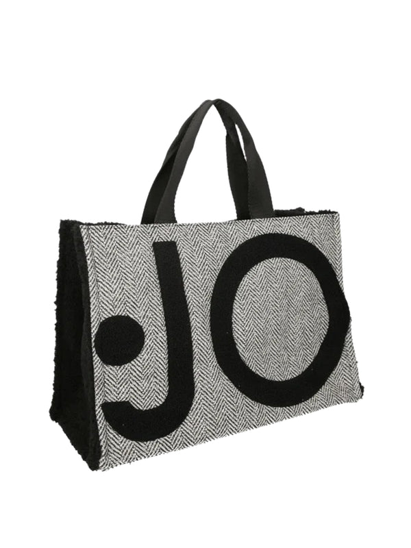 LIU JO SOFT1 Borsa Tote Grande In Tessuto Check Liu Jo - Nero