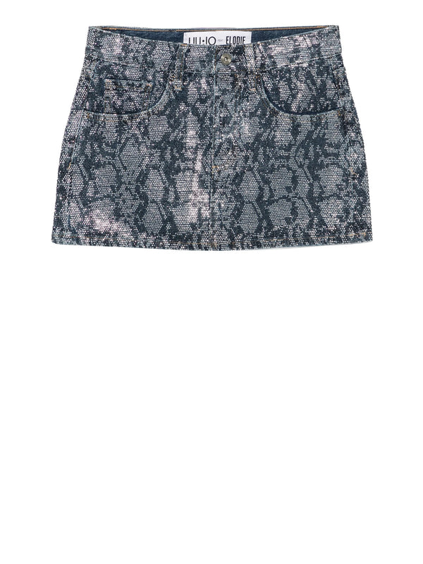 LIUJO CAPSULE ELODIE Gonna Liu Jo Strass In Applicazione Denim