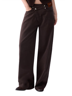 Liu Jo Pantaloni Straight Con Cinturino Asimmetrico Liu Jo - Marrone Cioccolato