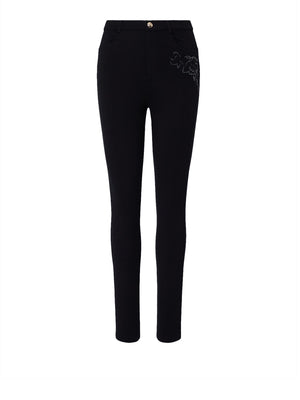 LIUJO SPORT Pantaloni Skinny Con Ricamo Gioiello Liu Jo - Nero/Ramage