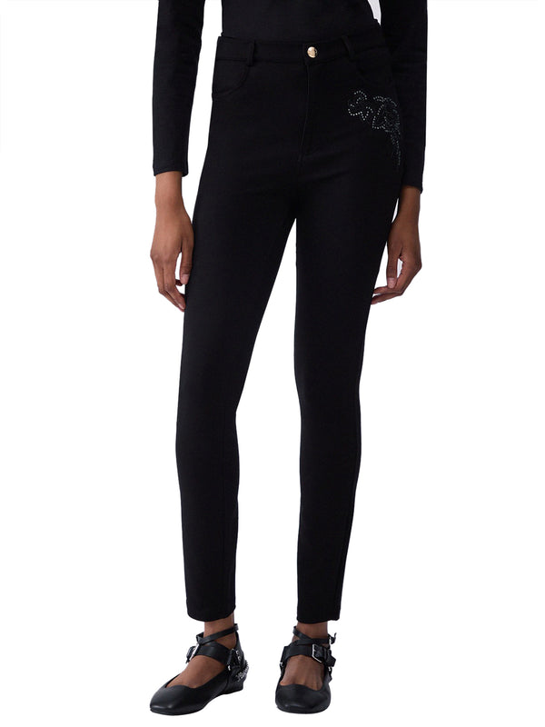 LIUJO SPORT Pantaloni Skinny Con Ricamo Gioiello Liu Jo - Nero/Ramage