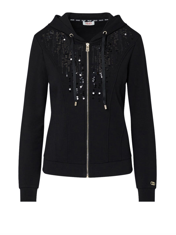 LIUJO SPORT Felpa Con Cappuccio E Paillettes Liu Jo - Nero