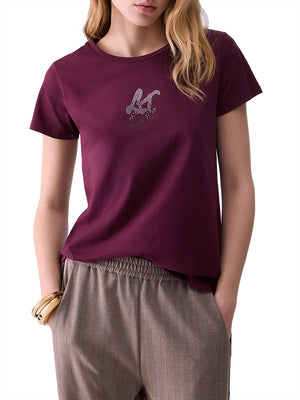 LIUJO SPORT Tshirt Con Logo E Strass Liu Jo Sport - Red Aubergine
