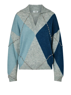 LIU.JO WHITE Maglia Argyle Con Ricami Gioiello Liu Jo - Blu