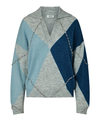 LIU.JO WHITE Maglia Argyle Con Ricami Gioiello Liu Jo - Blu