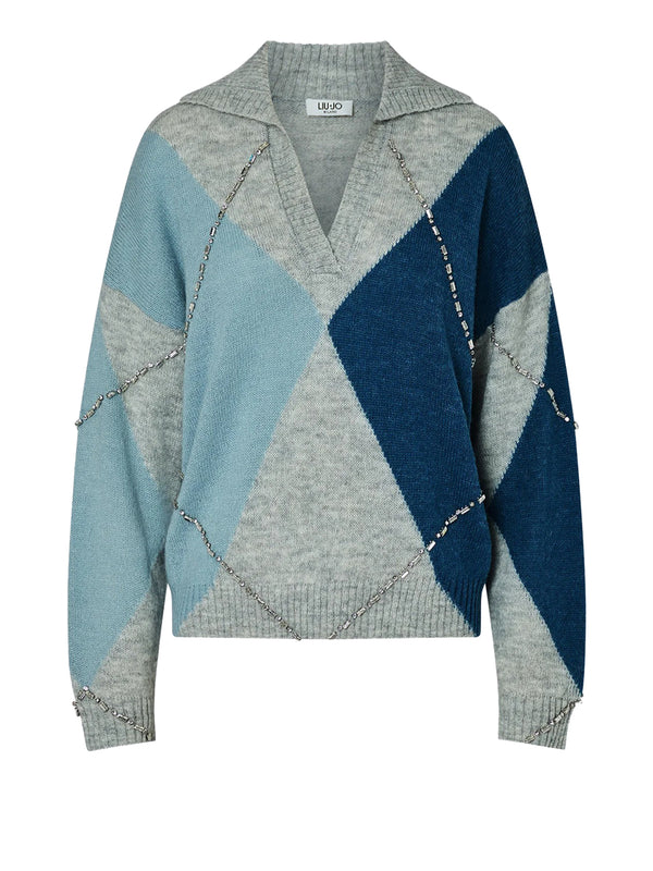 LIU.JO WHITE Maglia Argyle Con Ricami Gioiello Liu Jo - Blu