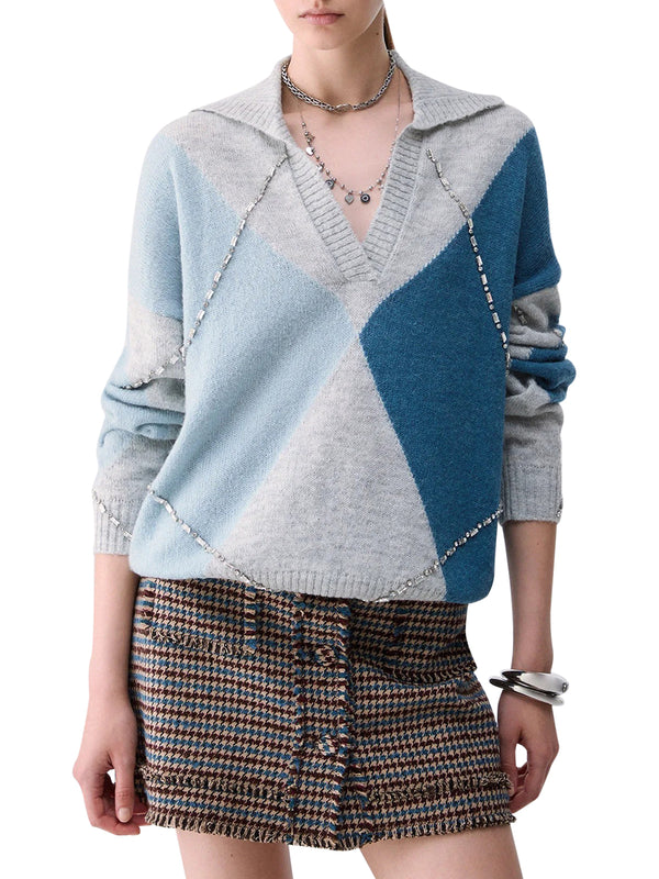 LIU.JO WHITE Maglia Argyle Con Ricami Gioiello Liu Jo - Blu