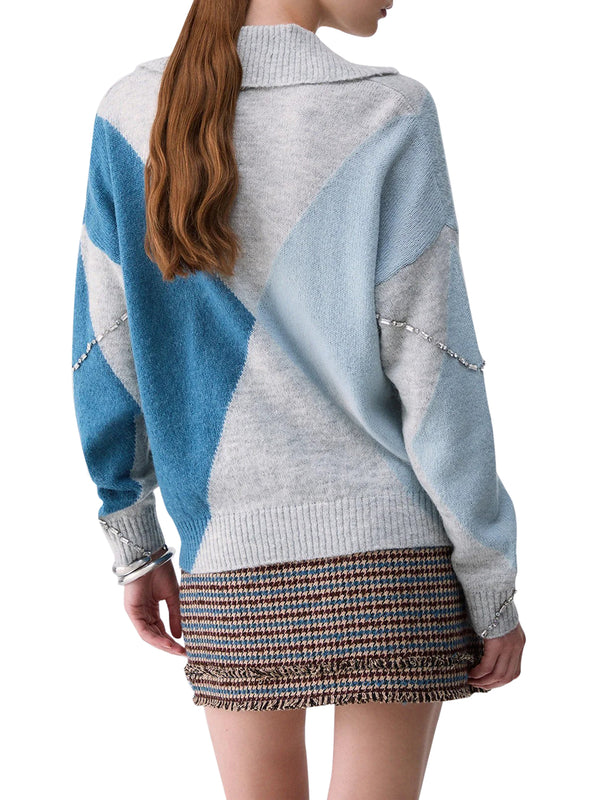 LIU.JO WHITE Maglia Argyle Con Ricami Gioiello Liu Jo - Blu