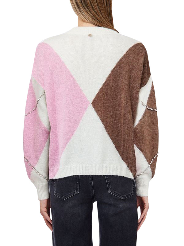 LIU.JO WHITE Maglia Argyle Con Ricami Gioiello Liu Jo - Rosa