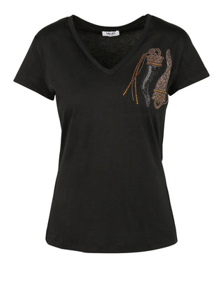 LIU.JO WHITE T-Shirt Liu Jo Strass Frontale Nero
