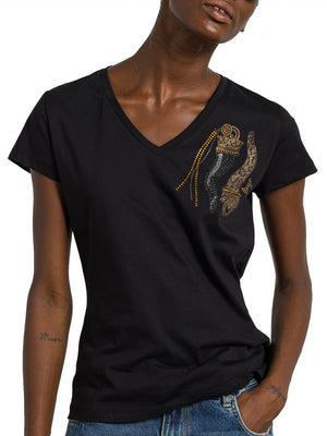 LIU.JO WHITE T-Shirt Liu Jo Strass Frontale Nero