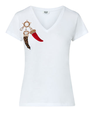 LIU.JO WHITE Liu Jo T-Shirt Scollo A V Bianco