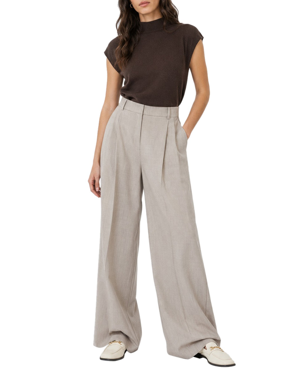 MAXMARA WEEKEND 1USCITA MaxMara Pantalone Wide Leg In Tela Di Lana - Nocciola