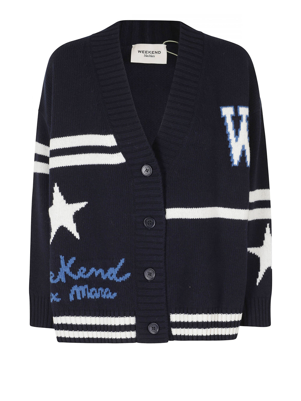 MAXMARA WEEKEND 2USCITA Cardigan Belgio In Lana Jacquard MaxMara Weekend - Blu Marino