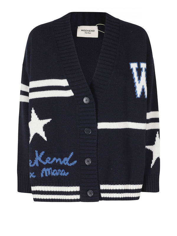 MAXMARA WEEKEND 2USCITA Cardigan Belgio In Lana Jacquard MaxMara Weekend - Blu Marino