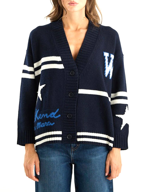 MAXMARA WEEKEND 2USCITA Cardigan Belgio In Lana Jacquard MaxMara Weekend - Blu Marino