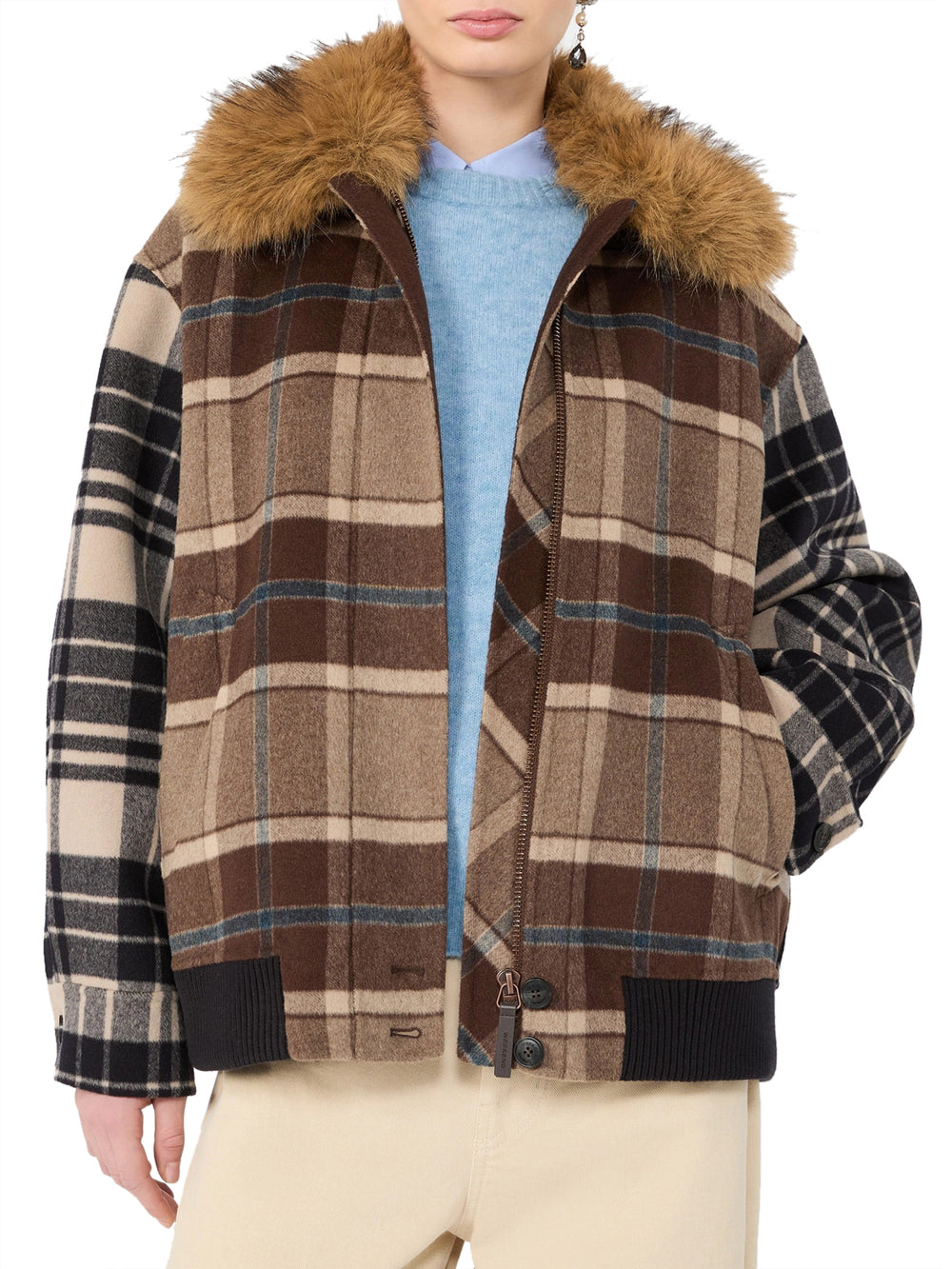 MAXMARA WEEKEND 2USCITA Bomber Divina In Drap Di Lana Check MaxMara Weekend - Marrone