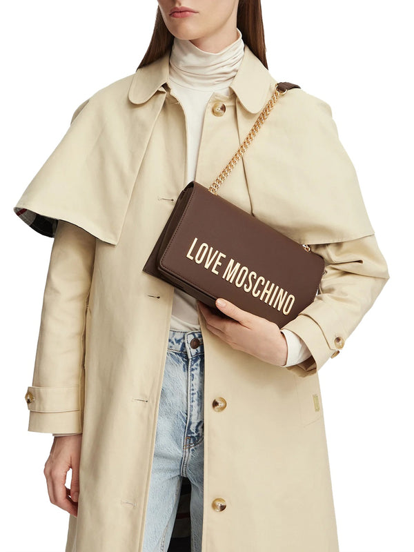 MOSCHINO PRECOLLECTION Borsa a Tracolla Moschino Logo Frontale Marrone