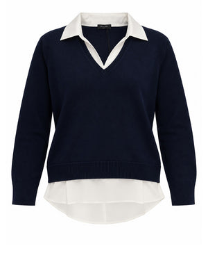 NATHI' LUXURY Maglia Scollo A V Inserto Polo Nathì - Blu
