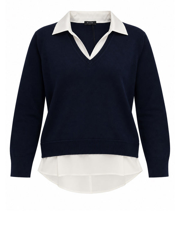 NATHI' LUXURY Maglia Scollo A V Inserto Polo Nathì - Blu
