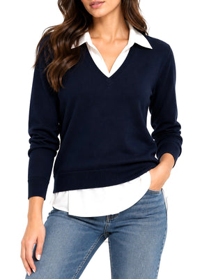 NATHI' LUXURY Maglia Scollo A V Inserto Polo Nathì - Blu