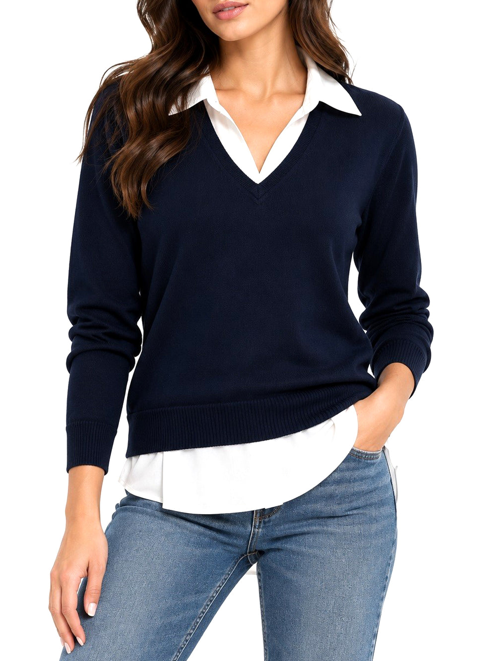 Nathi Luxury Maglia Scollo A V Inserto Polo Nathì - Blu