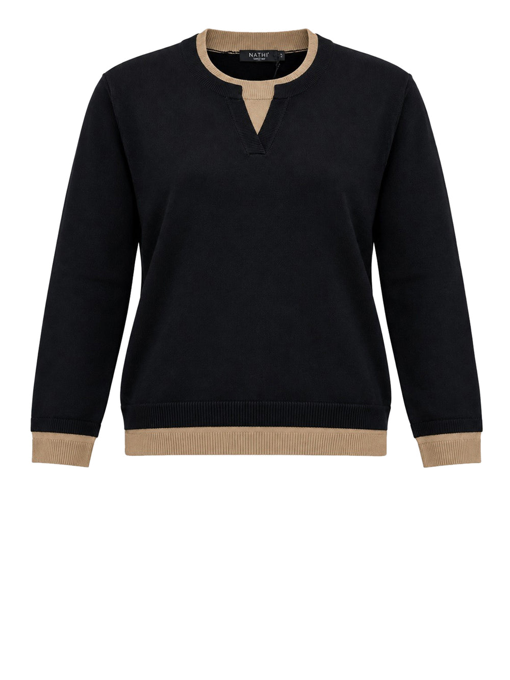 NATHI' LUXURY Maglia Serafino Inserti Contrasto Nathì - Nero