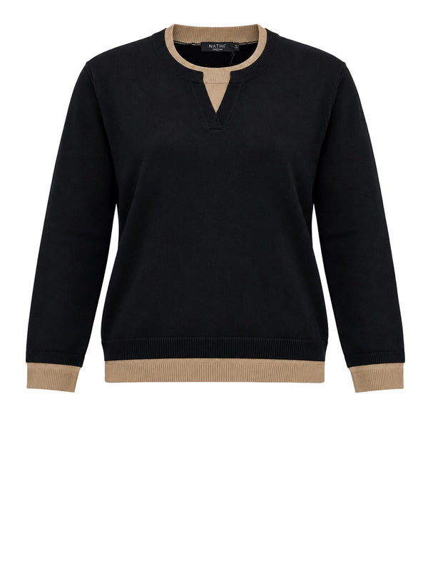 NATHI' LUXURY Maglia Serafino Inserti Contrasto Nathì - Nero