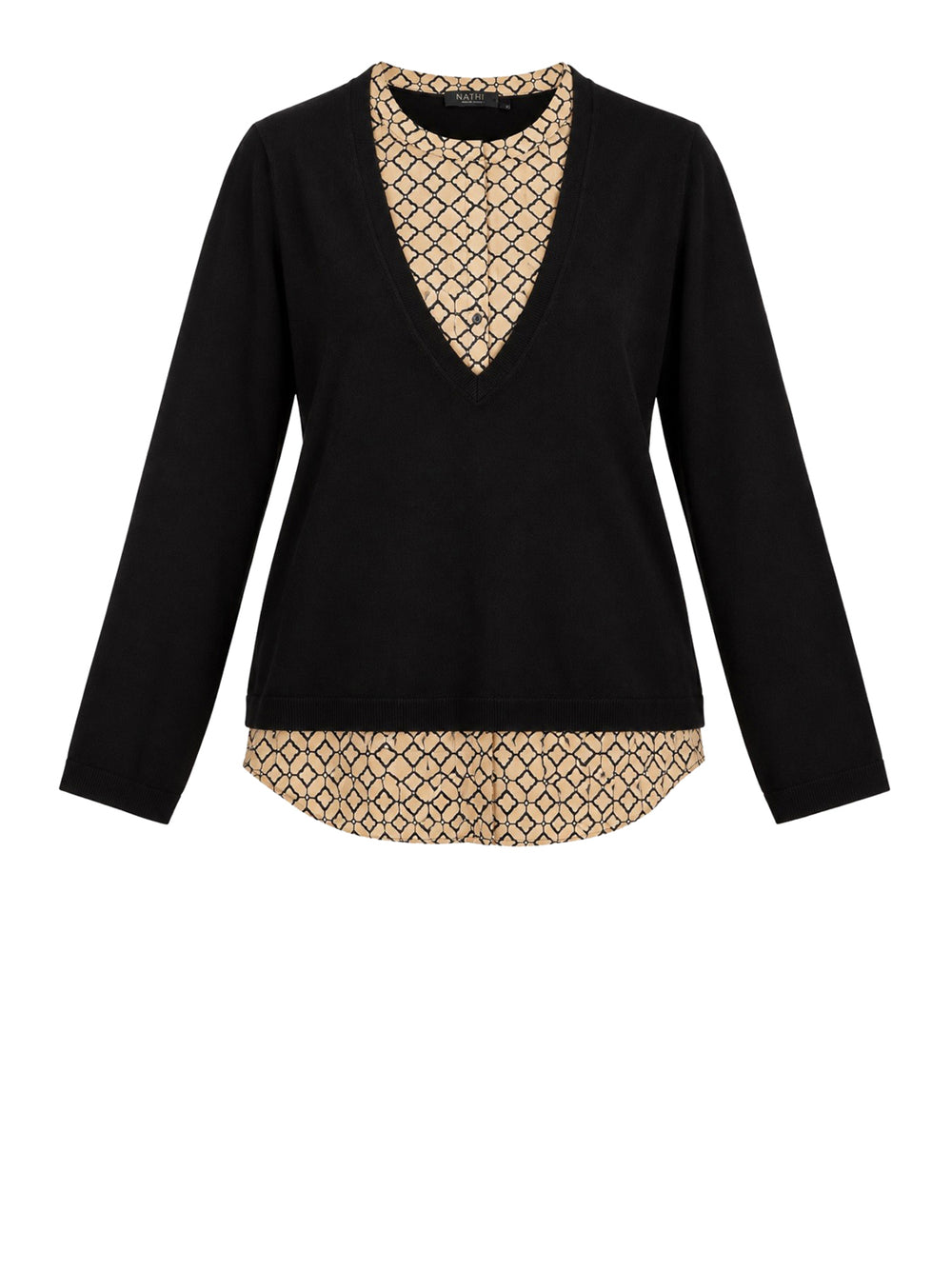 NATHI' LUXURY Maglia scollo v inserto serafino stampato - Beige