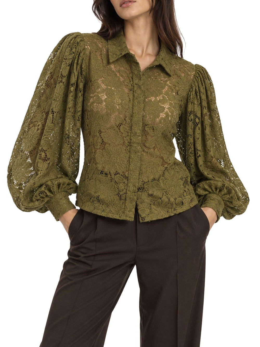 NATHI' LUXURY Camicia Manica Ballon Pizzo Nathì - Olio