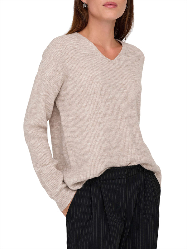 ONLY DROP4 Maglione Only Onlcamilla V-Neck L/S Knt Noos - Beige