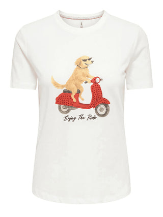 ONLY DROP4 T-Shirt Only Dancer Dog Ride Bianco