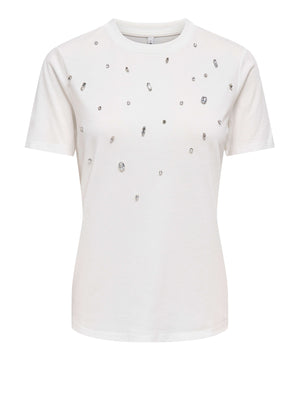ONLY DROP4 T-Shirt Only Onlsanja Neck Bling - Bianco