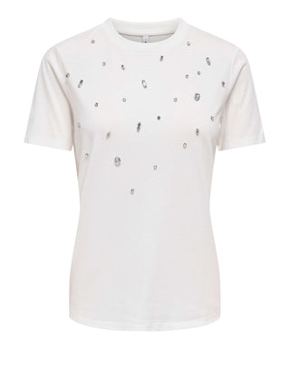 ONLY DROP4 T-Shirt Only Onlsanja Neck Bling - Bianco